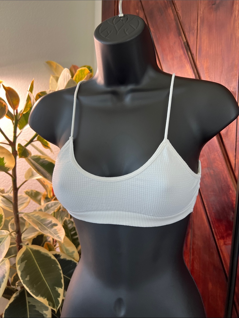 White Ribbed Bralette with Thin Straps